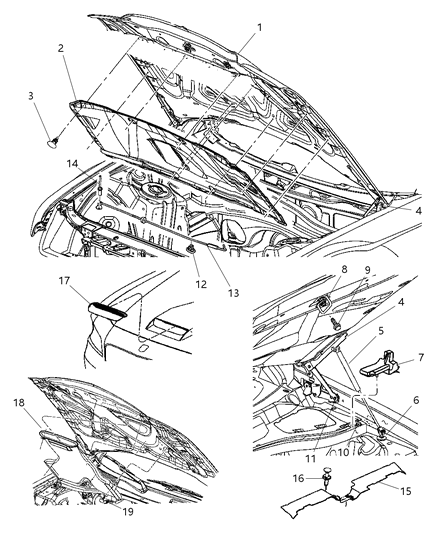 2009 Dodge Charger Hood & Related Parts Diagram