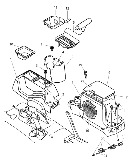 2002 Jeep Wrangler Console Diagram for 5HJ98LAZAB