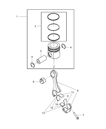 2009 Dodge Ram 2500 Pistons , Piston Rings , Connecting Rods & Connecting Rod Bearing Diagram 3