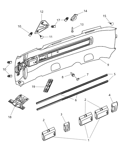 2006 Dodge Grand Caravan Headliner - Rail System Diagram