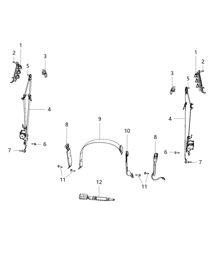 2016 Ram 3500 Seat Belts - Front, Crew Cab Diagram