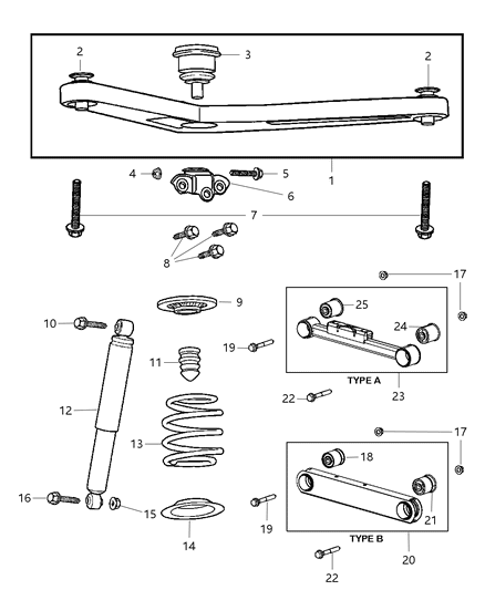 2005 Jeep Liberty Arm Lower Control Rear Diagram for 52128866AA