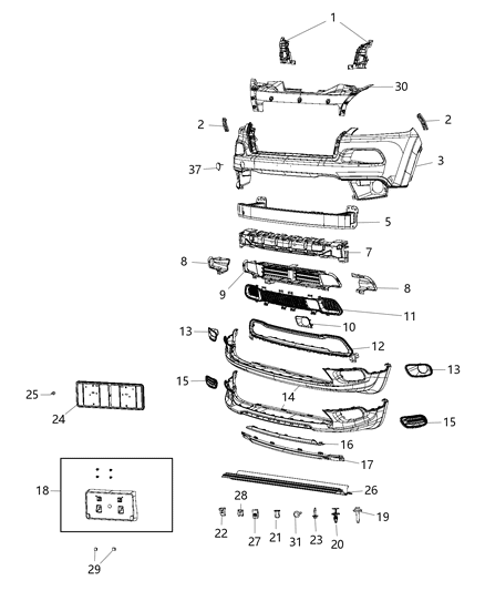 2016 Jeep Cherokee Front Lower Bumper Cover Diagram for 5ZT03TZZAA