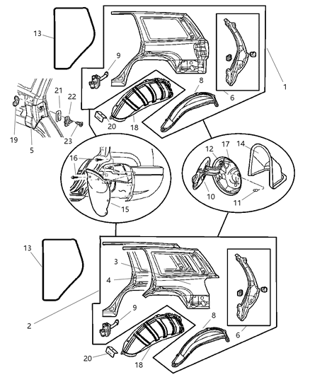 2000 Jeep Grand Cherokee Panel-Body Side Aperture Rear Diagram for 5013059AA
