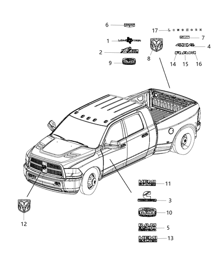 2018 Ram 3500 NAMEPLATE-Front Fender Diagram for 68365891AA