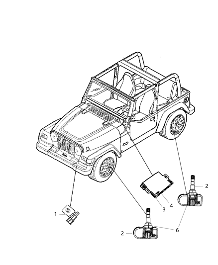 2008 Jeep Wrangler Sensors - Body Diagram