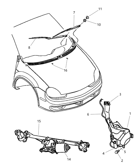 2003 Dodge Neon Windshield Wiper & Washer Diagram