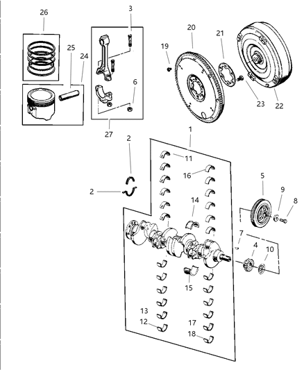 2003 Jeep Grand Cherokee Crankshaft , Piston & Torque Converter Diagram 1