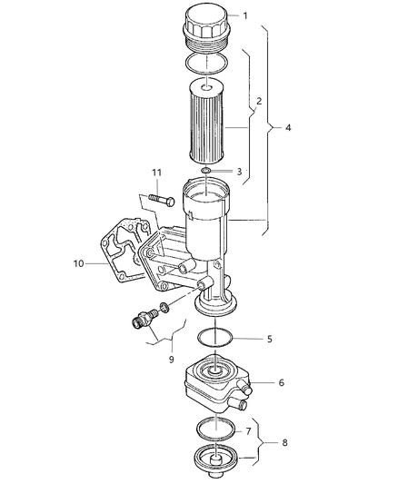 2007 Jeep Patriot Engine Oiling Pump , Pan , Indicator,Balance Shafts & Oil Cooler & Filter Diagram 1