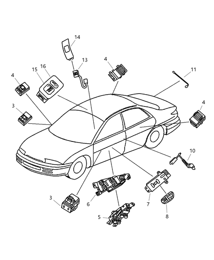 2002 Chrysler Sebring Switches - Body Diagram