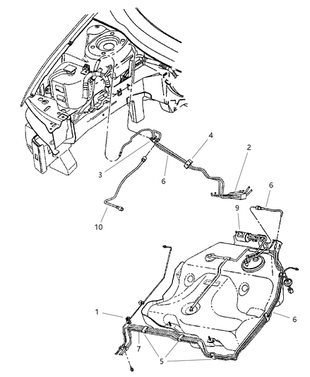 1998 Chrysler Sebring Convertible Fuel Lines & Filter Diagram