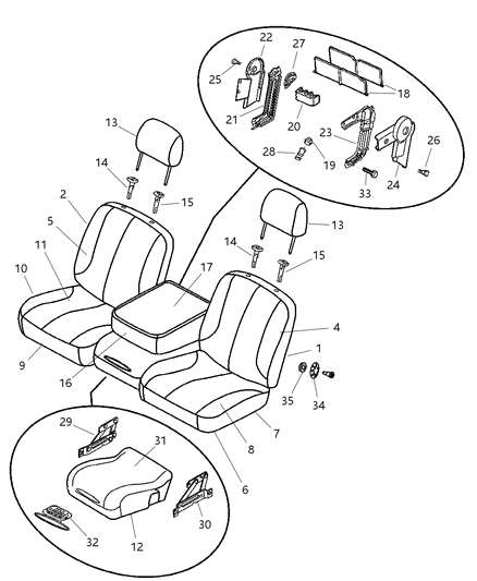 2007 Dodge Ram 3500 Front, Cloth, Split Bench Diagram 1