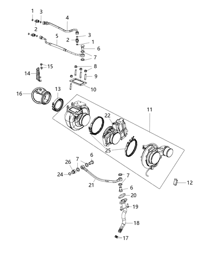 2013 Ram 3500 Cab Chassis Turbocharger & Oil Lines / Hoses Diagram