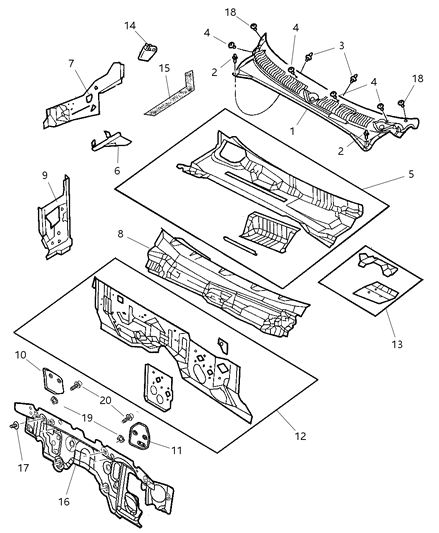 2004 Dodge Dakota SILENCER-Dash Panel Diagram for 55365032AA