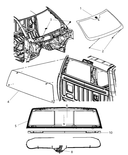 2012 Ram 1500 Windshield & Back Glass Diagram