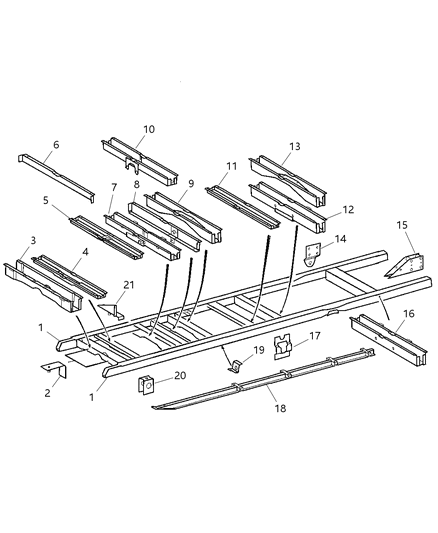 2005 Dodge Sprinter 2500 Side Frame Rails & Crossmembers Diagram 1