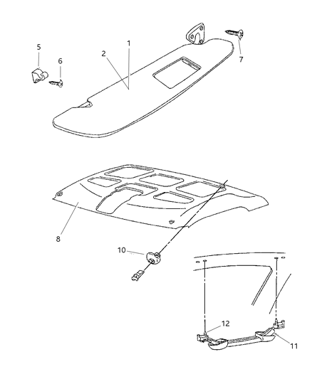 1997 Dodge Ram 3500 Sunvisor Headliners Coat Hook Assist Straps Diagram