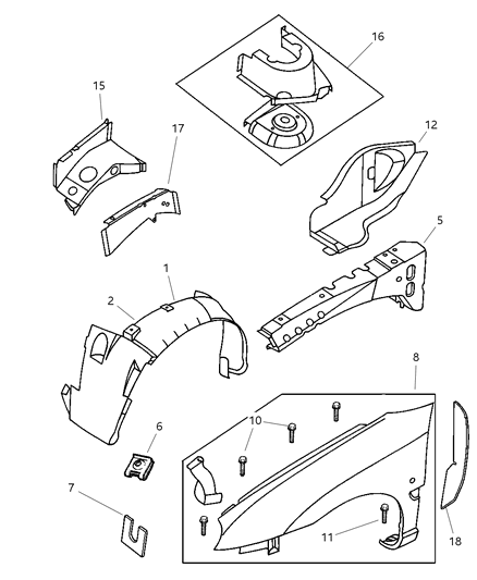 2002 Dodge Neon Fender-Front Diagram for 5012674AC