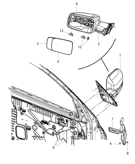 2018 Ram 2500 Outside Rearview Mirror Diagram for 68142667AP