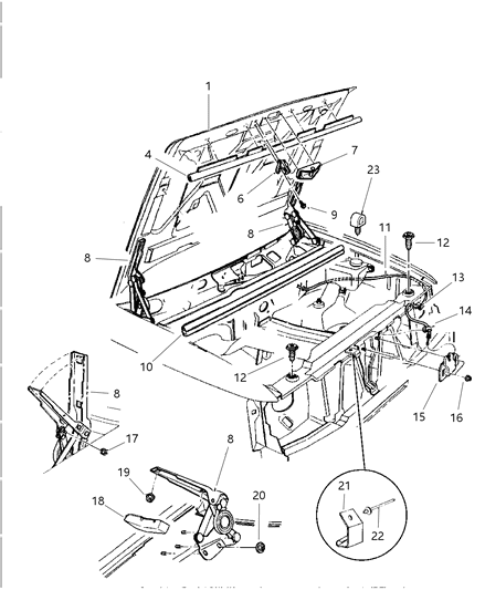 1997 Jeep Grand Cherokee Hood, Latch And Hinges Diagram