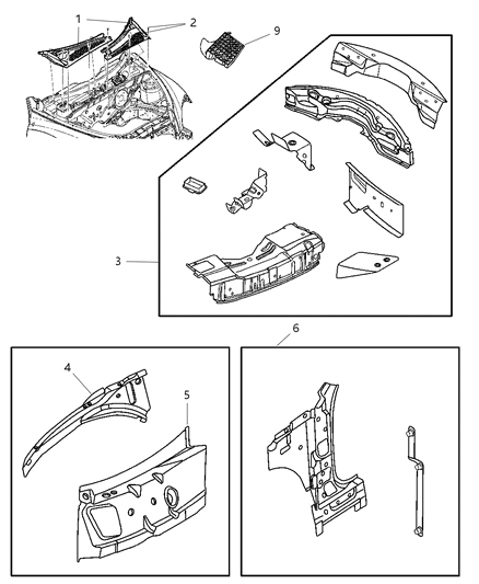 2004 Chrysler PT Cruiser Cowl Panel & Screen Diagram