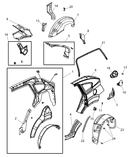 2010 Dodge Caliber Rear Aperture (Quarter) Panel Diagram