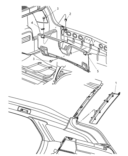 2008 Dodge Magnum Interior Moldings And Pillars - Rear Header And Liftgate Scuff Plate Diagram