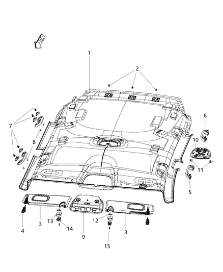 2015 Jeep Cherokee Headliner Diagram for 5RW55HDAAA