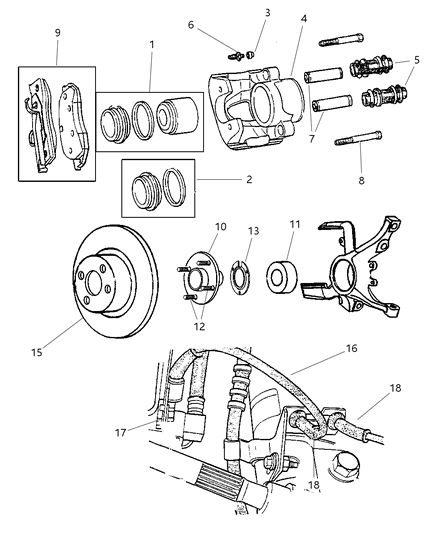 1998 Dodge Neon Front Disc Brake Pad Kit Diagram for V1013527AB