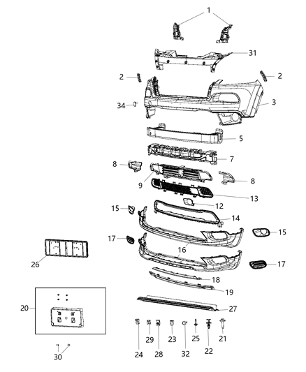 2018 Jeep Cherokee Fascia, Front Diagram 1