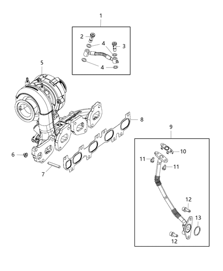 2017 Jeep Cherokee Turbocharger And Oil Hoses / Tubes Diagram 2