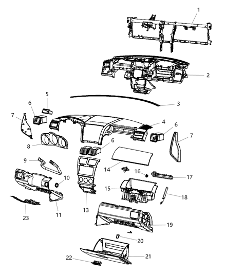 2010 Dodge Avenger Glove Box-Instrument Panel Diagram for 1AE15BD1AC