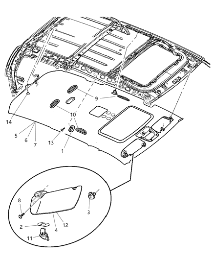 2008 Dodge Durango RETAINER-Visor Diagram for 1KZ071D1AA