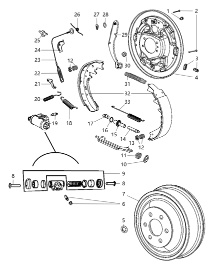 2000 Dodge Dakota Brakes, Rear Diagram 1