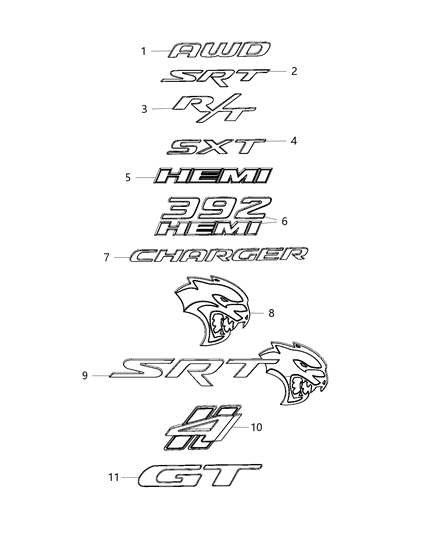 2018 Dodge Charger Nameplate Diagram for 68234615AB