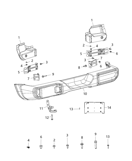 2021 Jeep Wrangler Bumper, Rear Diagram 1