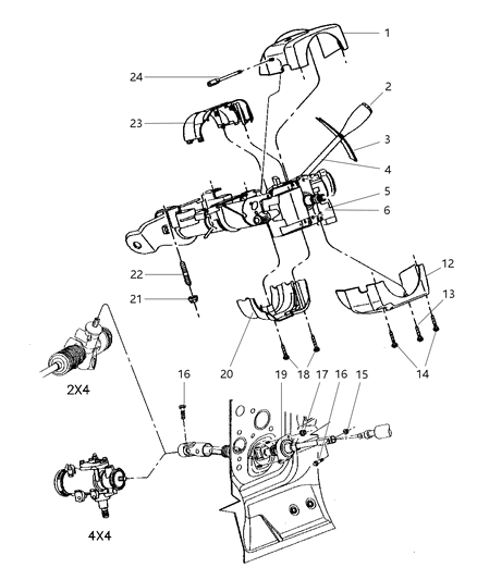 1997 Dodge Dakota Column, Steering, Upper & Lower Diagram