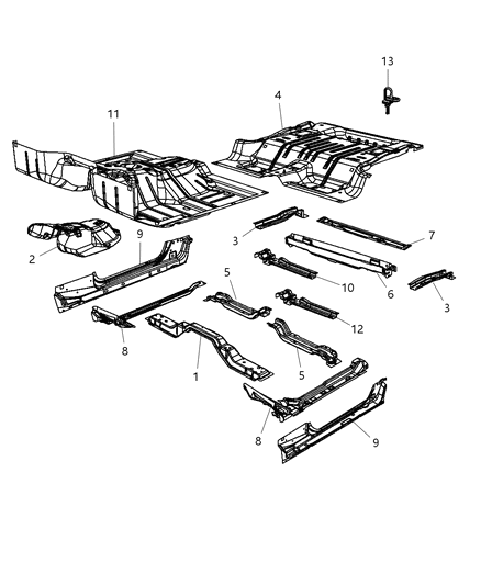2012 Jeep Wrangler SILL-Front Floor Diagram for 55397220AC