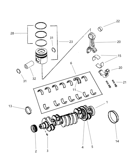 2001 Dodge Ram 1500 Quad & Club Cab Crankshaft , Piston , Flywheel And Torque Converter Diagram 3