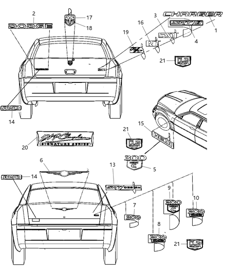 2009 Chrysler 300 Nameplate Diagram for 57010592AA