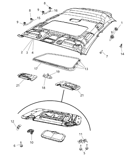 2009 Dodge Caliber Headliner Diagram for 1PC42DW1AA