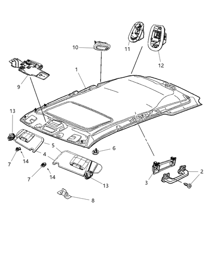 2011 Dodge Durango RETAINER-Overhead Console Diagram for 68078113AA