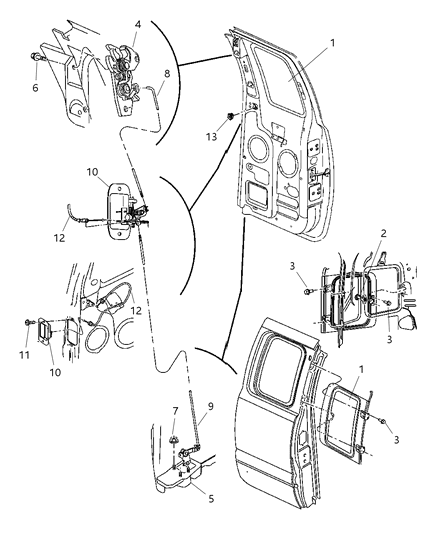 2001 Dodge Ram 3500 Half Rear Door, Glass & Controls Diagram