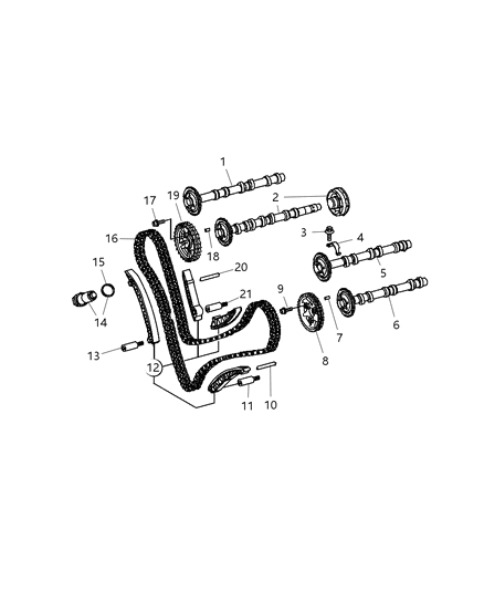 2007 Dodge Sprinter 3500 Camshaft & Camshaft Gears & Chain Drive Diagram 1