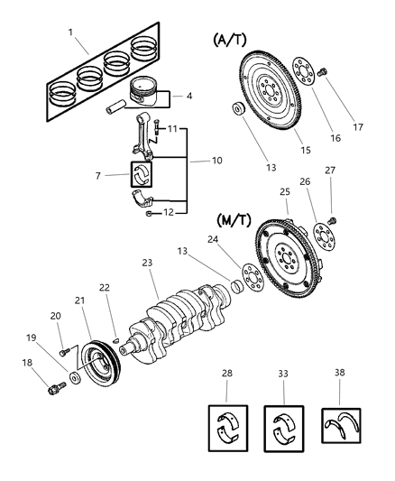 2001 Dodge Stratus Crankshaft , Piston & Drive Plate Diagram 1