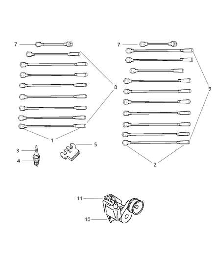 1998 Dodge Ram 2500 Quad & Club Cab Spark Plugs, Cables & Coils Diagram