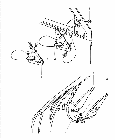 1998 Chrysler Cirrus Mirror, Exterior Diagram