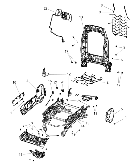 2014 Ram 3500 Adjusters, Recliners & Shields - Passenger Seat Diagram