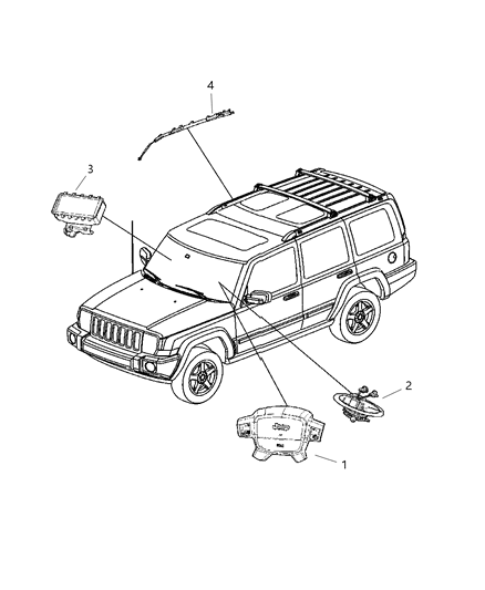 2007 Jeep Commander Roof Inflator Curtain Airbag Right Side Diagram for 55315092AF