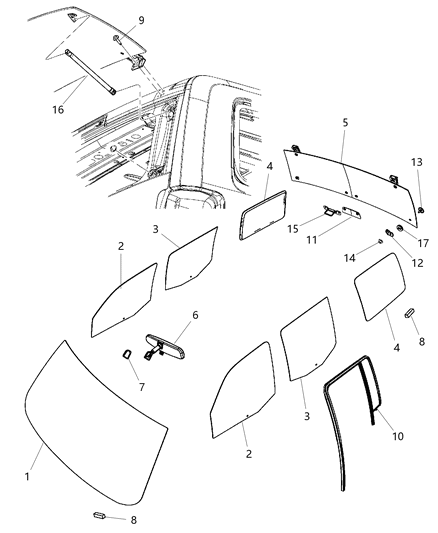 2008 Jeep Liberty Glass-Door Glass Run With Glass Diagram for 5112249AA